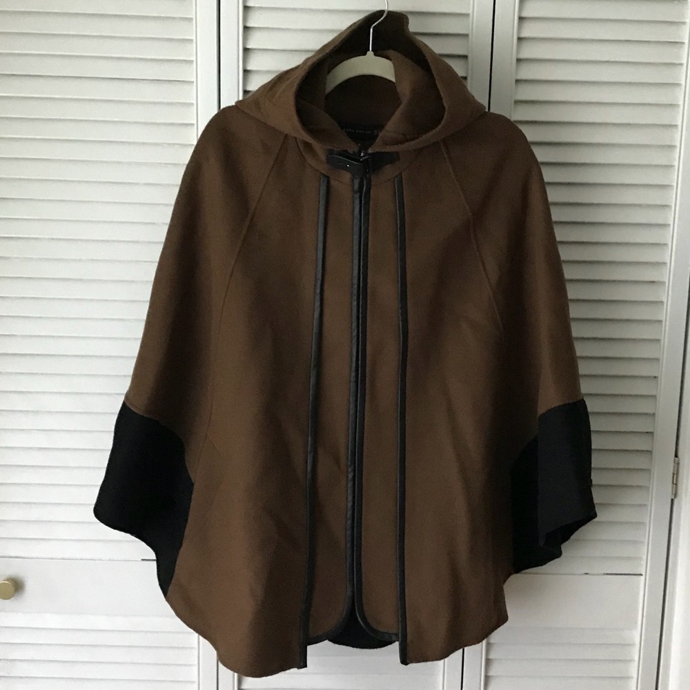 Zara hooded zip poncho cape sz m